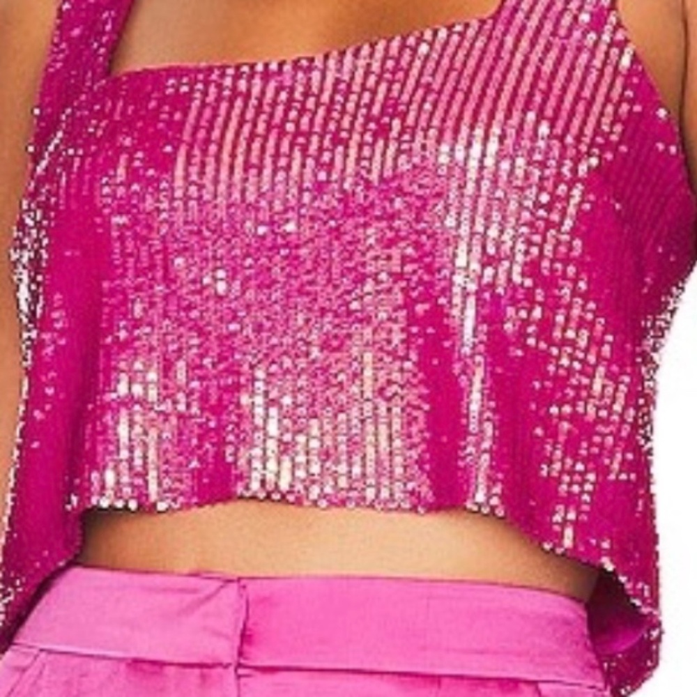 Show Me Your MuMu Hot Pink Sequined Crop Tank